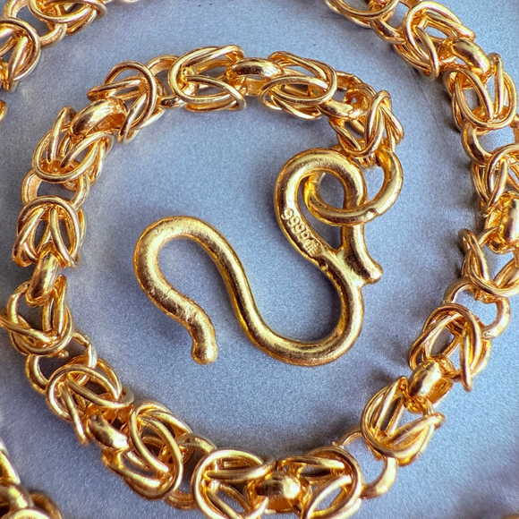 Estate Pure 9999 24k Solid Yellow Gold 4mm Byzantine Chain Link Necklace 20.5” - Picture 4 of 7